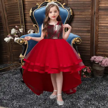 Yaz 2022 Yeni Gelenler Kızlar Kolsuz O Boyun Sparkly Sequins Kırmızı Çok Roupa İnfantil Menina Sevimli Parti Elbise Kostüm 3-10T