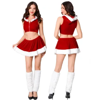 Cosplay Kadın Seksi Iç Çamaşırı Noel DS Sahne Kostümleri Takım Elbise Kırmızı Kadife Noel Baba Rol Oynamak Erotik Üniforma Gece Kulüpleri Kıyafet