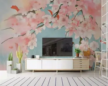 Şeftali Çiçeği çiçekli duvar kağıdı Duvarlar için 3 D duvar resmi Çıkartmaları 3D Sanat Duvar kağıtları Rulo Baskılı Fotoğraf Duvar Kağıtları yapışkan kağıt