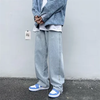 Erkek Kot Pantolon Geniş Bacak Gevşek Düz Streetwear 2023 Hip Hop Rahat Kot Pantalon Homme