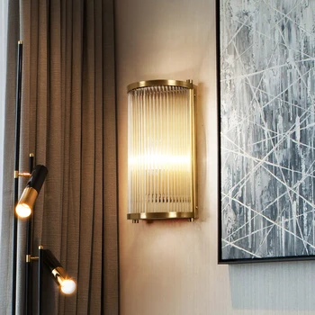 JMZM Bakır Duvar lamba ışığı Lüks Klasik Basit cam duvar lambası Yatak Odası Başucu Aydınlatma Koridor Koridor LED Aplikleri Lambası