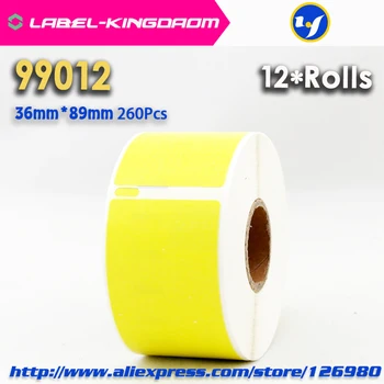 12 Rolls Sarı Renk Jenerik Dymo 99012 Etiket 36mm * 89mm 260 Adet için Uyumlu LabelWriter400 450 450 Turbo
