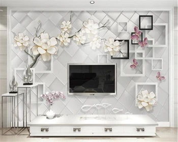 Beibehang Özel Duvar Kağıdı Oturma Odası Yatak Odası Duvar Beyaz Takı Kabartma Çiçek Geometri 3d TV Kanepe Arka Plan 3d duvar kağıdı