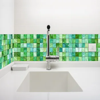 Yeni kendinden yapışkanlı mozaik su geçirmez ve yağ geçirmez duvar yüzeyi zümrüt dekoratif duvar sticker