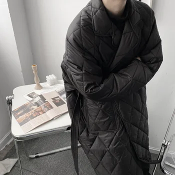 streetwear japon moda hafif erkek pamuk dolgulu giysiler gevşek orta uzunlukta yüksek kaliteli kış ceket kemer 2Y4745