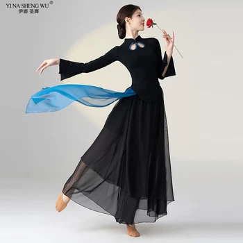 Klasik dans kostümü Kadınlar Uzun Kollu Çin Cheongsam Üst Dans Uygulama Giyim Çin Ulusal Dans Performansı Takım Elbise
