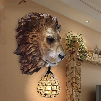 Iskandinav amerikan hayvan aslan kafası duvar lambaları oyma Deco reçine aplik duvar ışıkları Bar oturma odası yemek odası ev armatürleri