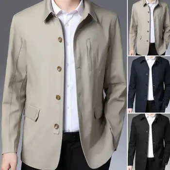 Popüler Erkek İş Ceket Gevşek Yıkanabilir Rahat Fit Cepler Gömlek Ceket Ceket Bahar Sonbahar Orta Yaşlı Ceket Ofis için