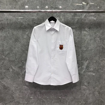 TB THOM Gömlek Bahar Sonbahar Moda Marka erkek gömleği Rozeti Nakış Cep Rahat Pamuk Oxford Özel Toptan TB Gömlek