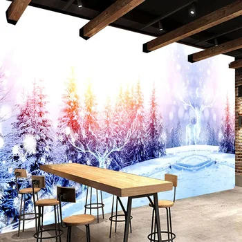 Özel 3D Duvar Kağıdı duvar tablosu Kış Orman Elk Kar Manzara Büyük Duvar Oturma Odası Yatak Odası Dekorasyon Fotoğraf duvar kağıdı