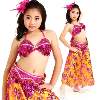 Çocuklar Oryantal Dans elbise oryantal dans kostümü hint elbisesi Kostümleri Kız Çocuk Oryantal Dans 3 adet / takım Sutyen + Kemer + Etek