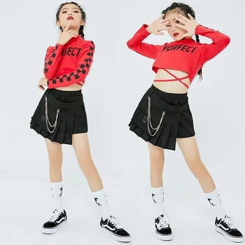 Çocuk Caz Kostüm Kız Hip Hop Dans Elbise Podyum moda üst giyim Siyah Etek Amigo Takım Elbise Modern Gösterisi Kıyafet