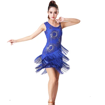Latin Dans Elbise Performans Giyim Kostümleri Pullu Püskül Saçak Balo Salonu Salsa Tango Compeititon Elbiseler