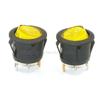 100 adet Sarı Neon 3 pin 4.8 mm terminalleri 220V Evrensel LED işıklı Araba düğmesi ışıkları AÇIK / kapalı Yuvarlak Rocker Anahtarı
