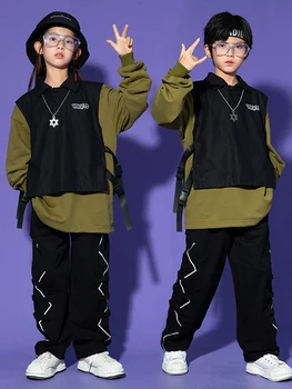 K-pop Çocuklar Hip Hop Dans Elbise Erkek Gevşek Üstleri Pantolon Uzun Kollu Kız Caz Hip-Hop Performans Kostüm Rave Kıyafet BL9372